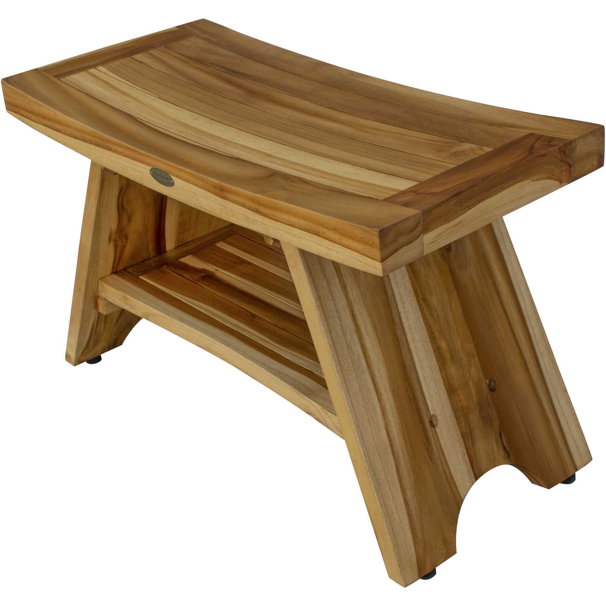 Rectangular Teak Shower Stool Or Bench With Shelf In Natural Finish-Shower Benches-DECOROLALA
