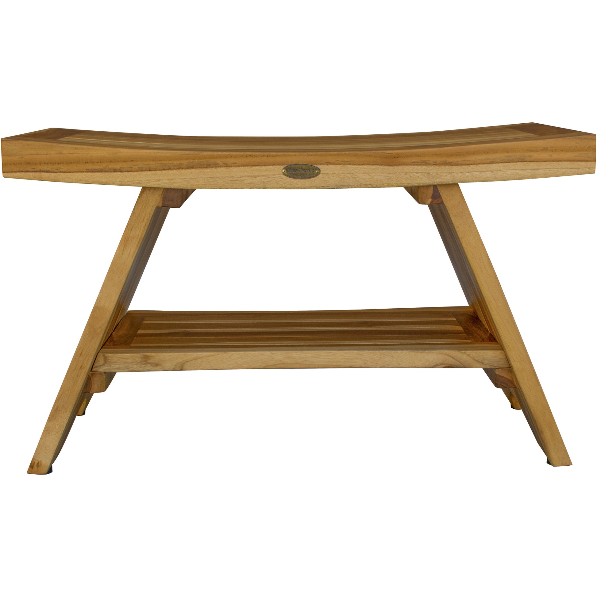 Rectangular Teak Shower Stool Or Bench With Shelf In Natural Finish-Shower Benches-DECOROLALA