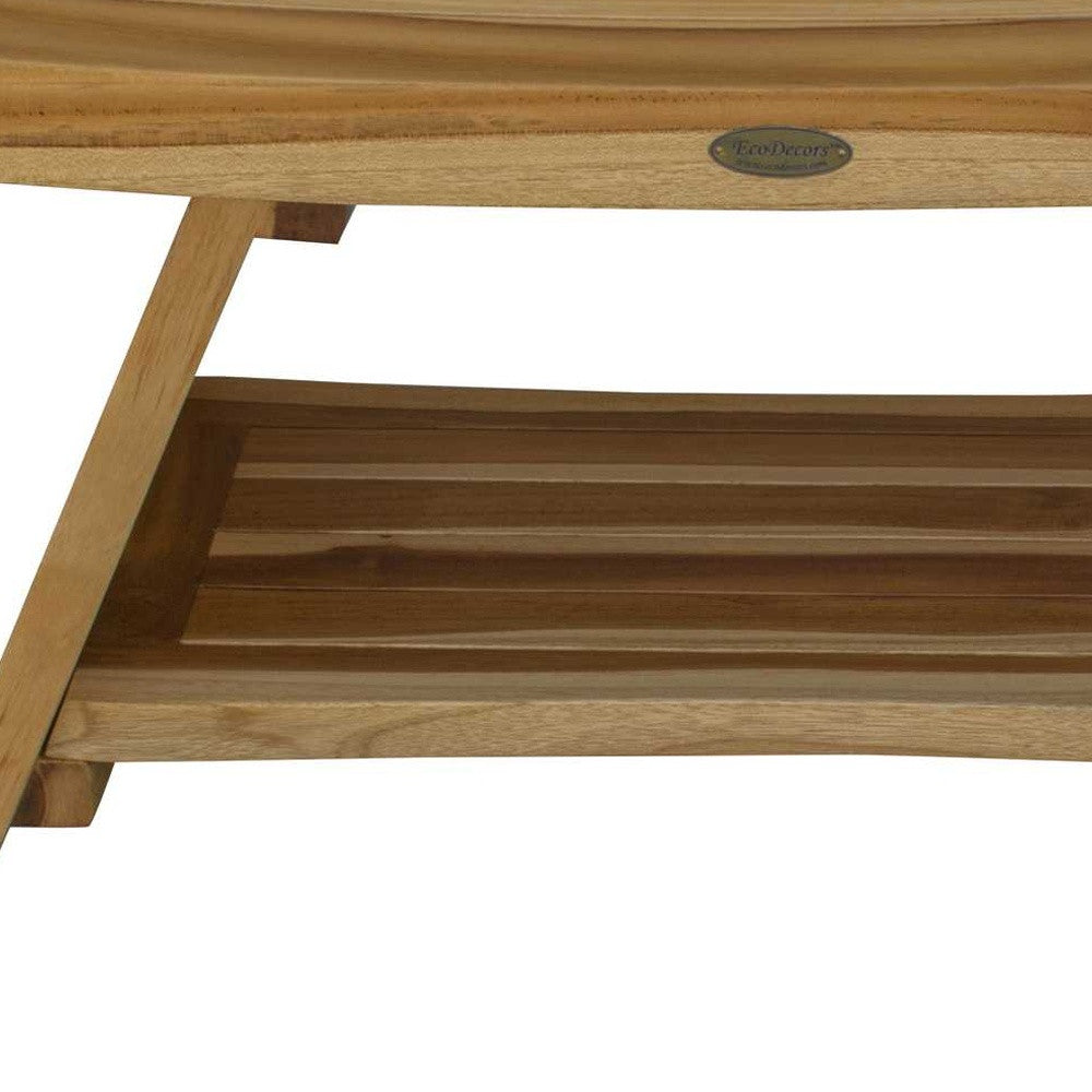Rectangular Teak Shower Stool Or Bench With Shelf In Natural Finish-Shower Benches-DECOROLALA