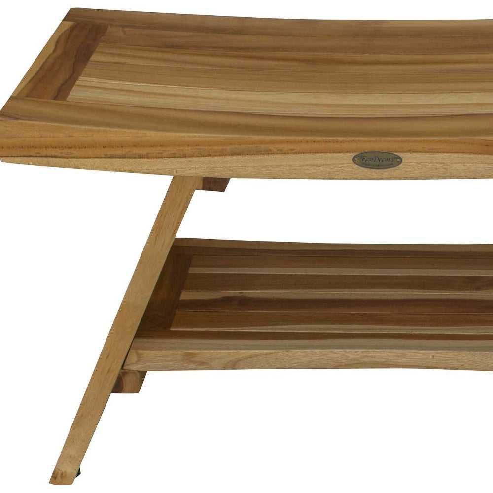 Rectangular Teak Shower Stool Or Bench With Shelf In Natural Finish-Shower Benches-DECOROLALA