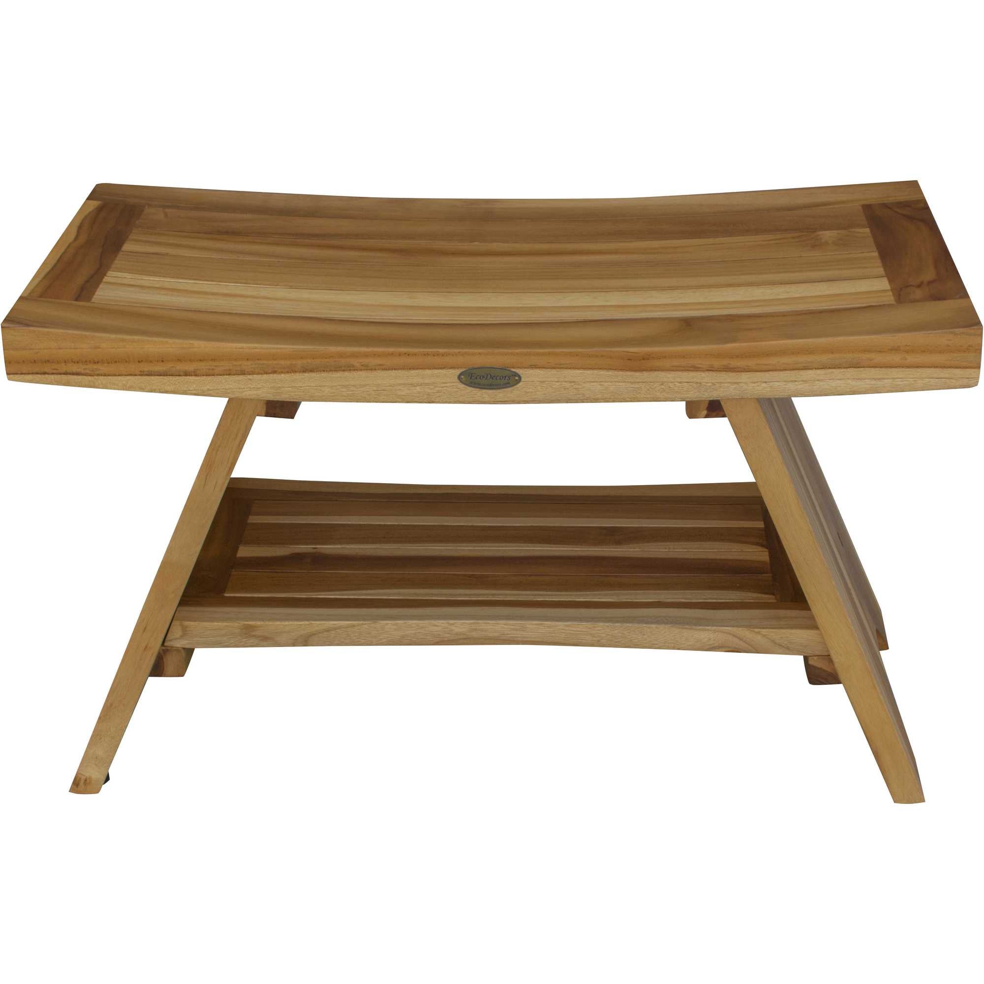 Rectangular Teak Shower Stool Or Bench With Shelf In Natural Finish-Shower Benches-DECOROLALA