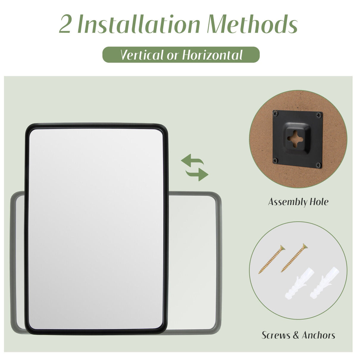 Rectangular Wall Mount Bathroom Mirror with Solid Steel Frame-L-Wall Mirrors-DECOROLALA