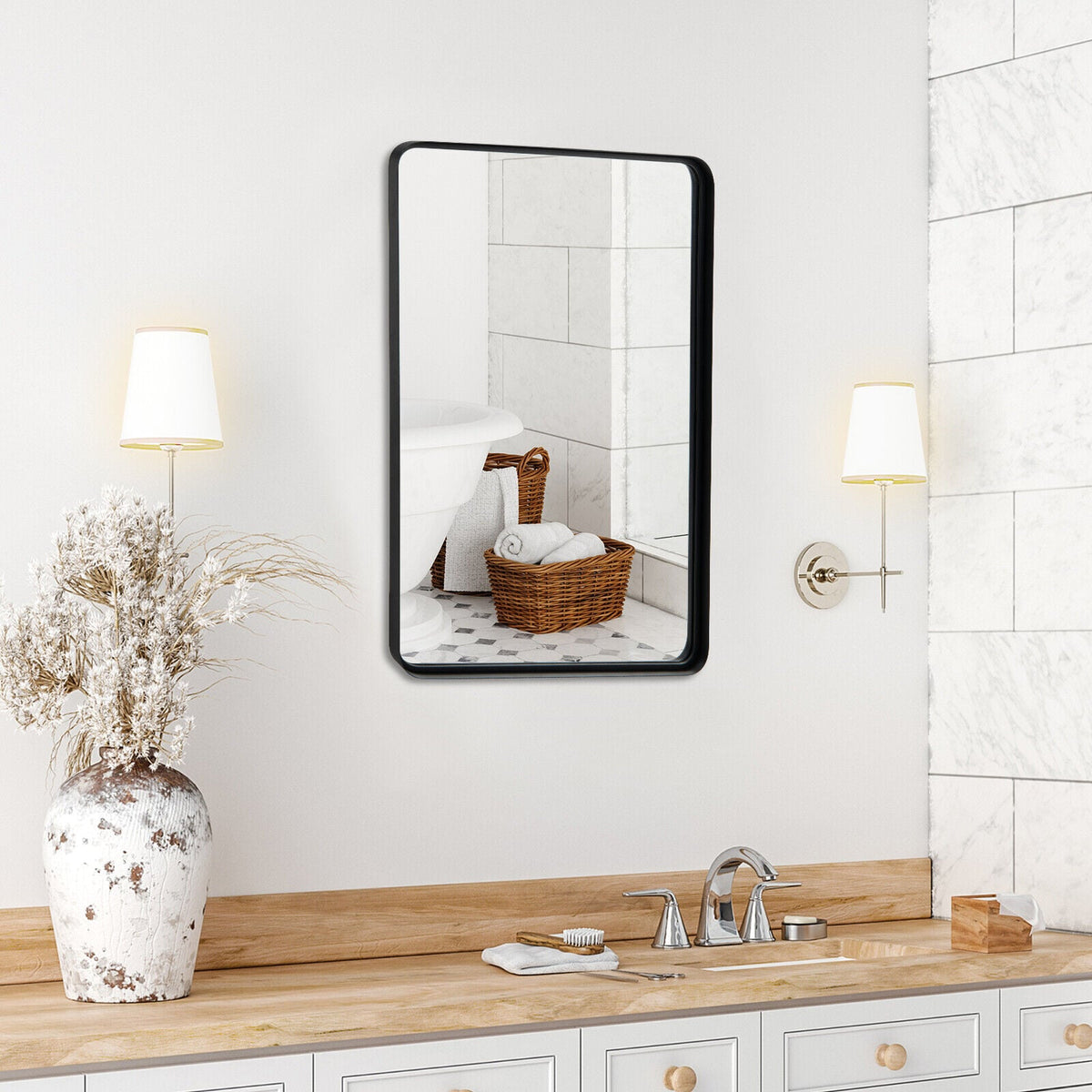 Rectangular Wall Mount Bathroom Mirror with Solid Steel Frame-L-Wall Mirrors-DECOROLALA