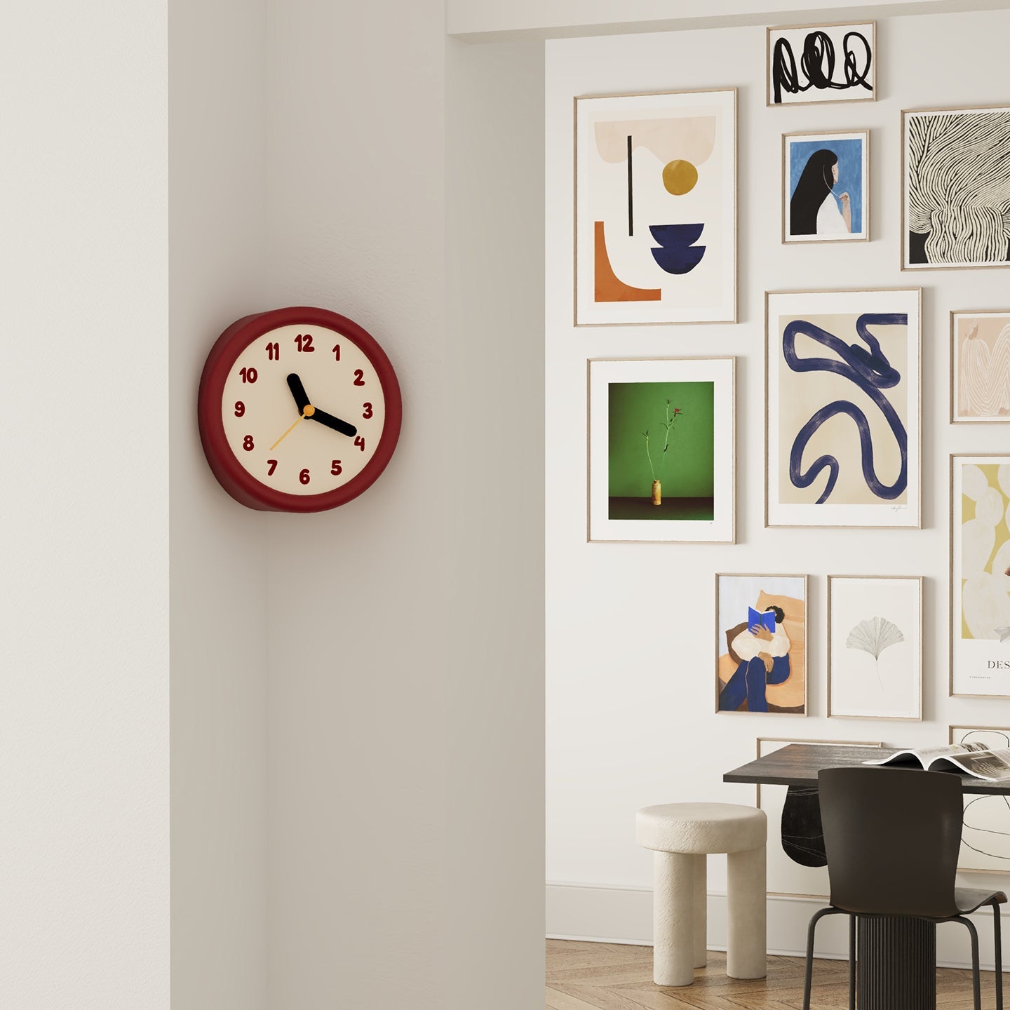 Red Corner Time Clock-Clock-DECOROLALA