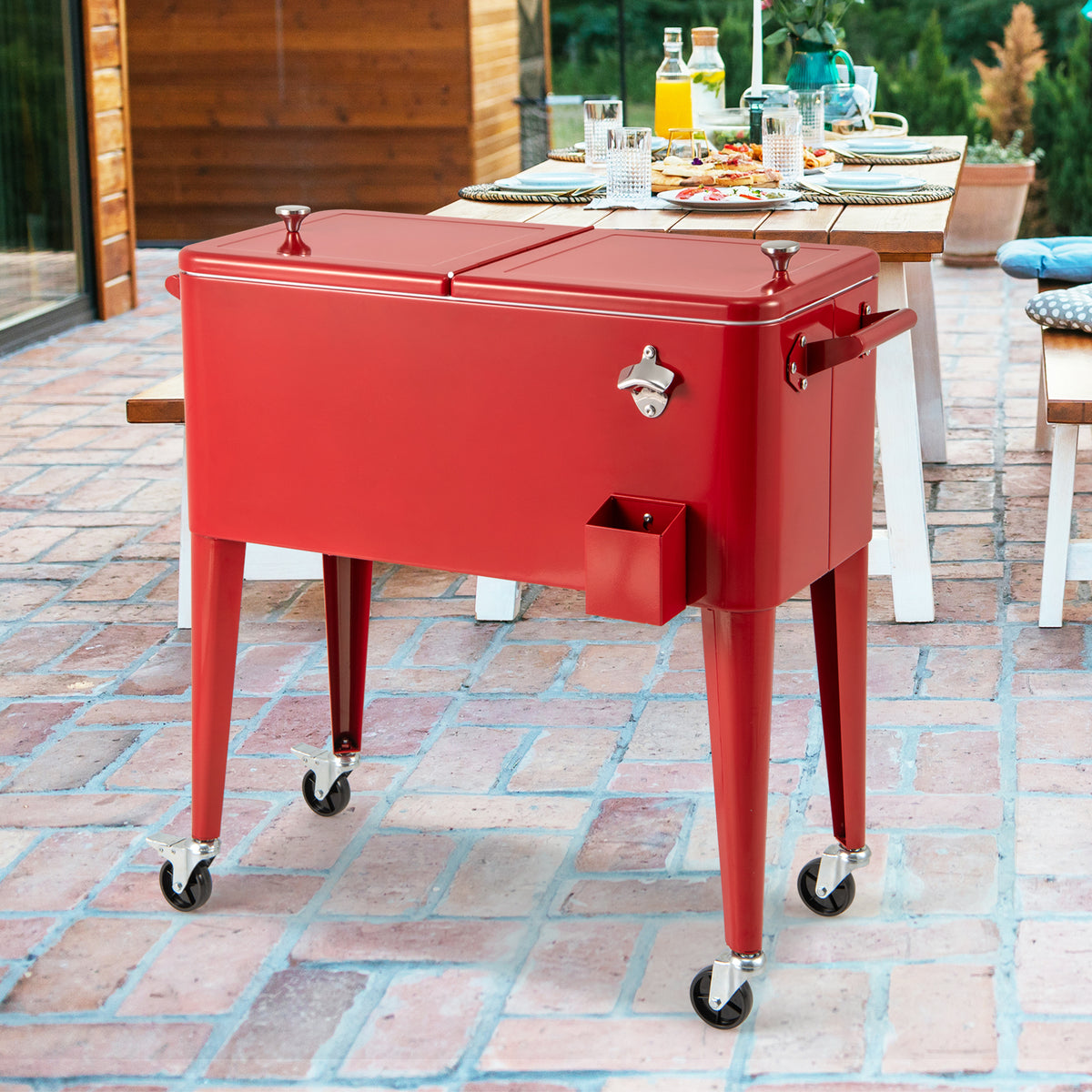 Red Portable Outdoor Patio Cooler Cart-Coolers-DECOROLALA
