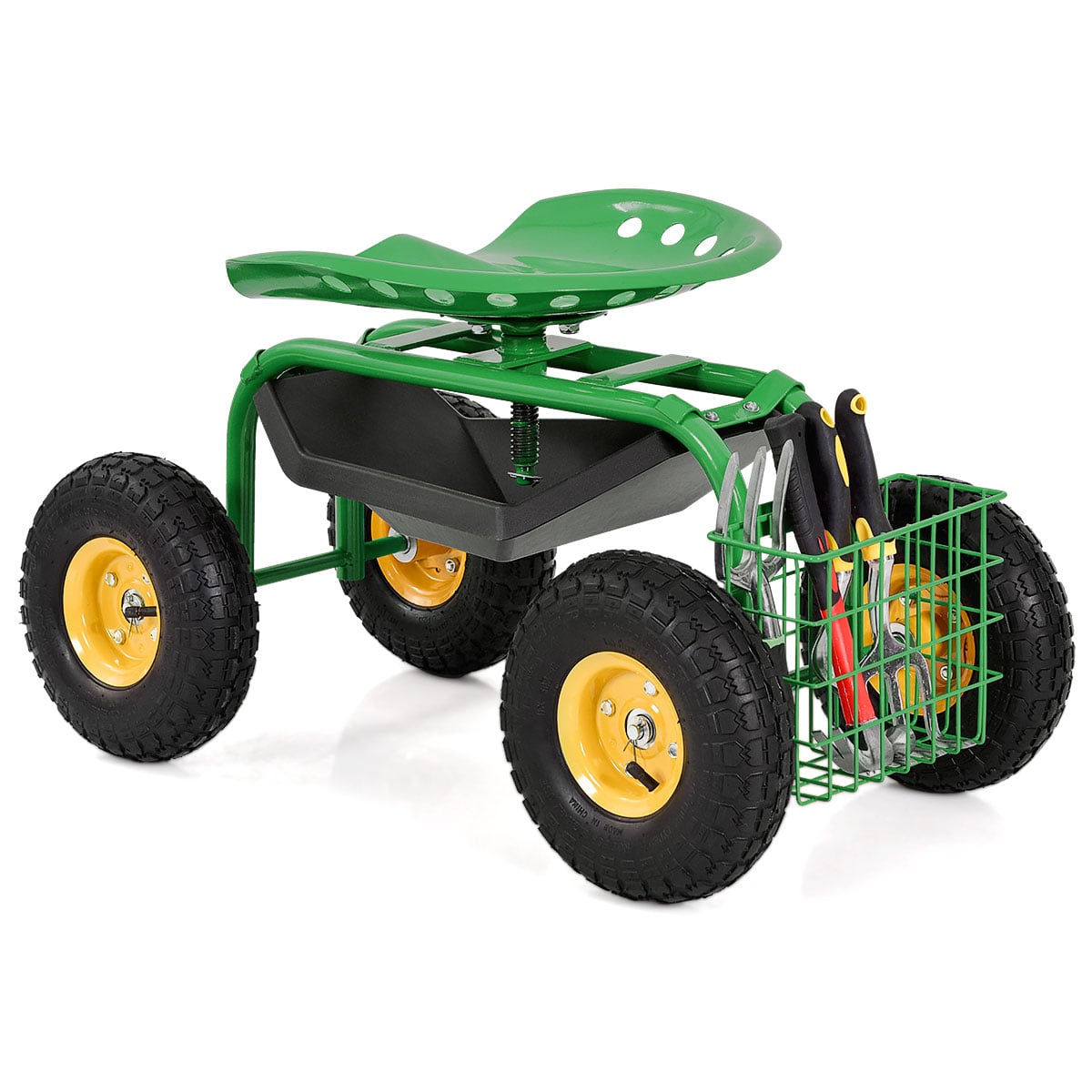 Red/Green Garden Cart Rolling Work Seat With Heavy Duty Tool Tray Gardening Planting-Green-Garden Carts-DECOROLALA