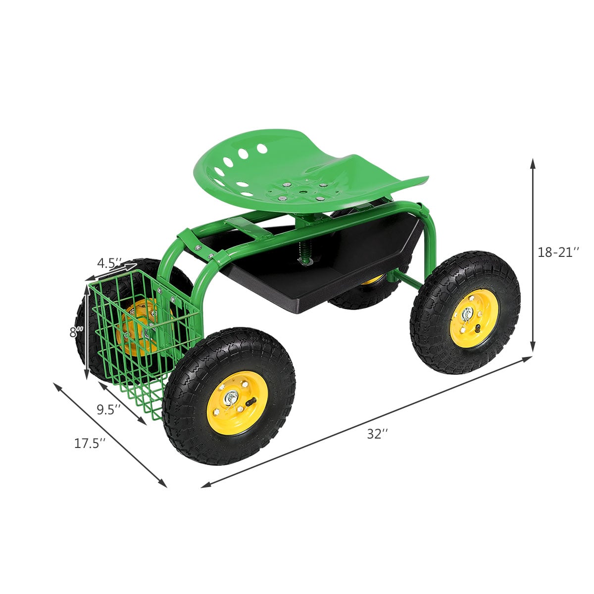 Red/Green Garden Cart Rolling Work Seat With Heavy Duty Tool Tray Gardening Planting-Green-Garden Carts-DECOROLALA