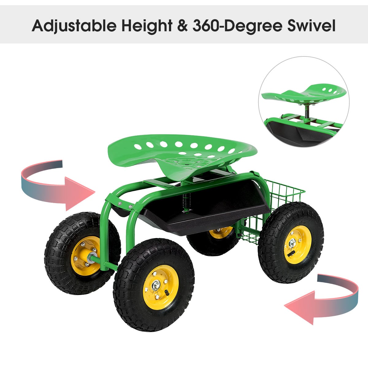 Red/Green Garden Cart Rolling Work Seat With Heavy Duty Tool Tray Gardening Planting-Green-Garden Carts-DECOROLALA