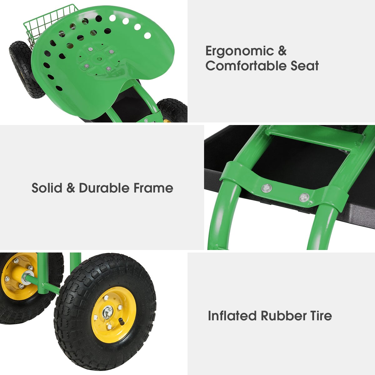Red/Green Garden Cart Rolling Work Seat With Heavy Duty Tool Tray Gardening Planting-Green-Garden Carts-DECOROLALA