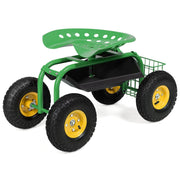 Red/Green Garden Cart Rolling Work Seat With Heavy Duty Tool Tray Gardening Planting-Green-Garden Carts-DECOROLALA