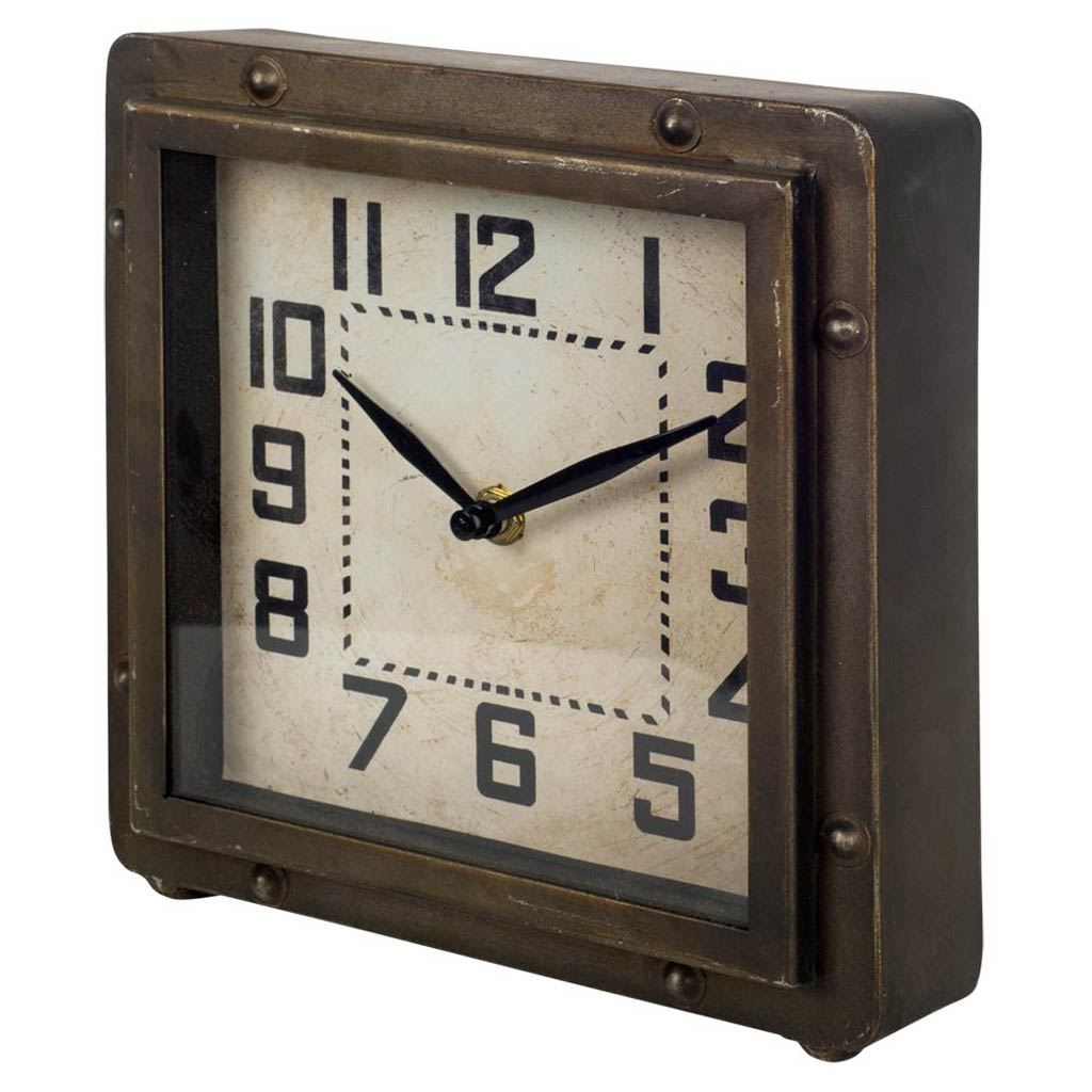 Redding Bronze Toned Metal Square Table Clock-Table Clocks-DECOROLALA