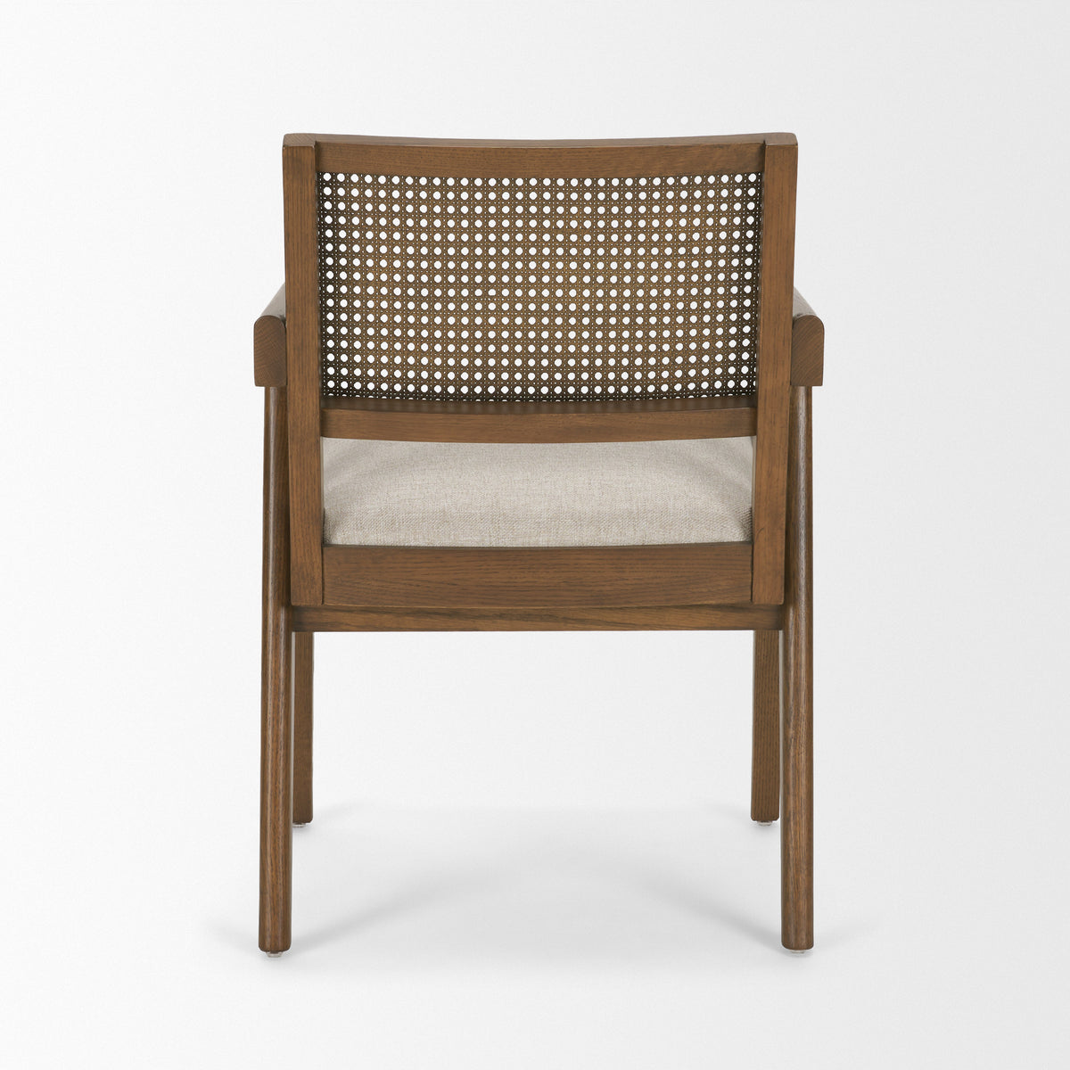 Reid Cane Back Dining Arm Chair | Cream Fabric w/ Wood-Dining Chairs-DECOROLALA