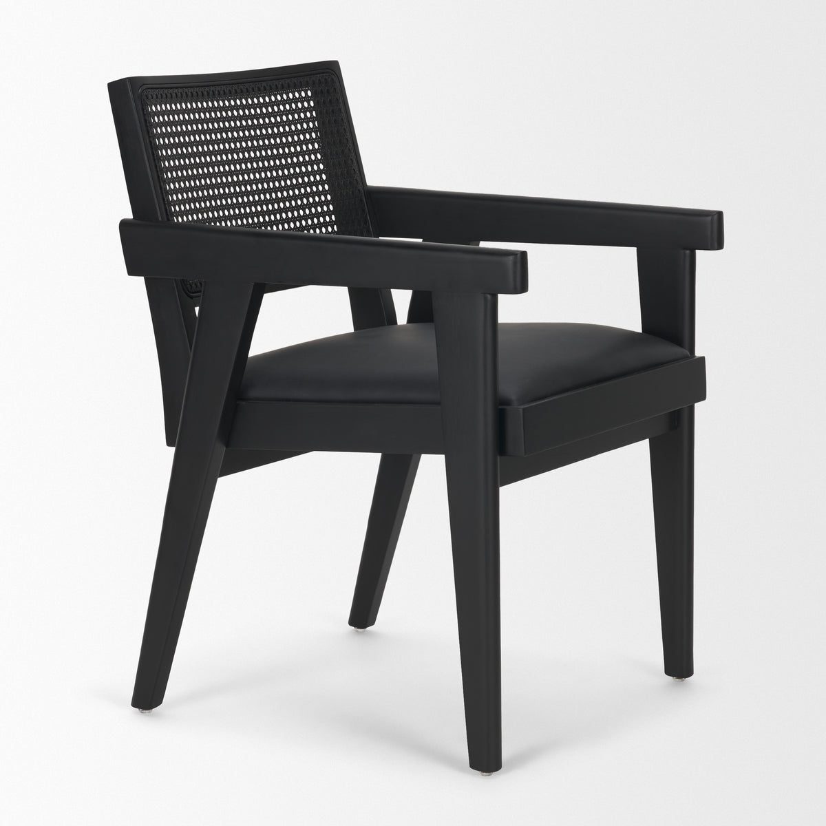 Reid Cane Back Dining Arm Chair | Cream Fabric w/ Wood-Dining Chairs-DECOROLALA