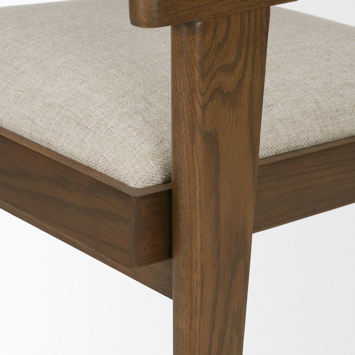 Reid Cane Back Dining Arm Chair | Cream Fabric w/ Wood-Dining Chairs-DECOROLALA