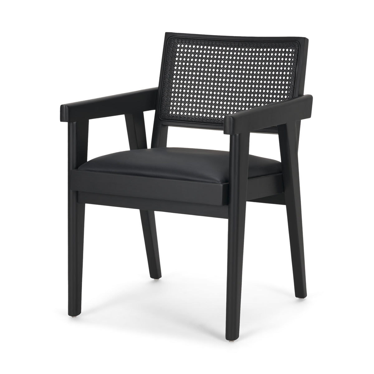 Reid Cane Back Dining Arm Chair | Cream Fabric w/ Wood-Dining Chairs-DECOROLALA