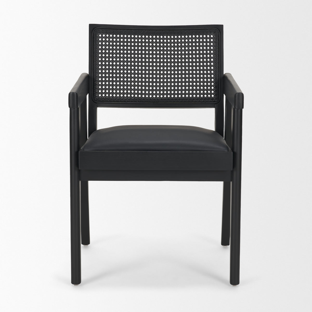 Reid Cane Back Dining Arm Chair | Cream Fabric w/ Wood-Dining Chairs-DECOROLALA