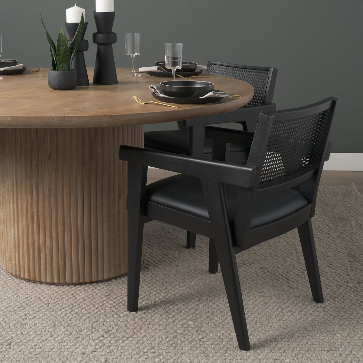 Reid Cane Back Dining Armchair - Cream Fabric & Wood-Dining Chairs-DECOROLALA