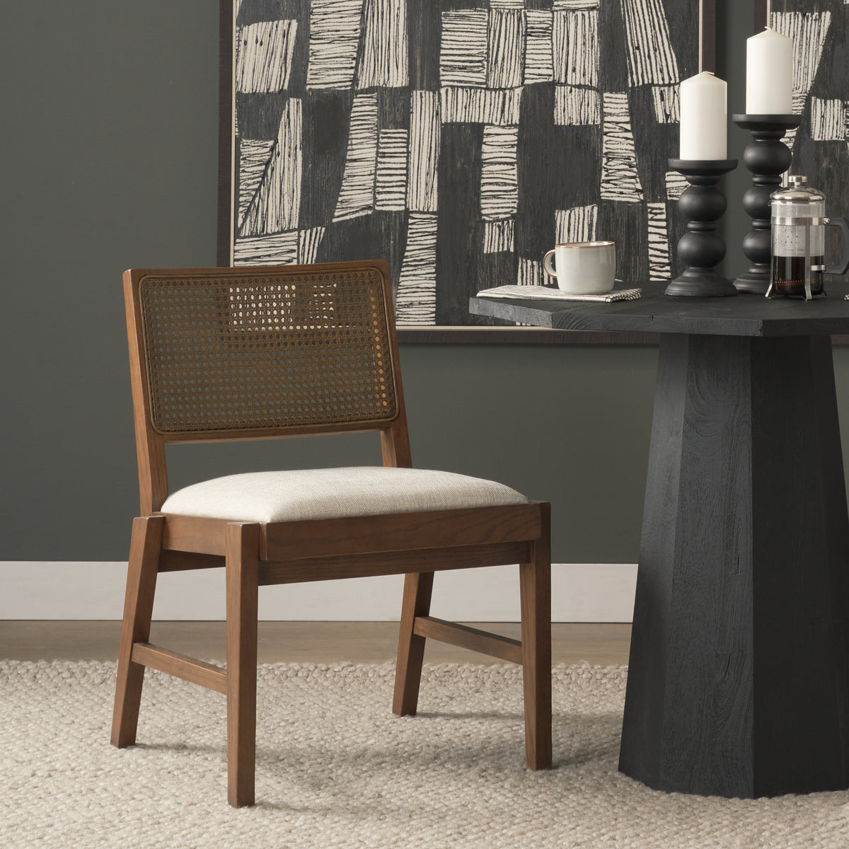 Reid Cane Back Dining Side Chair - Leather-Dining Chairs-DECOROLALA