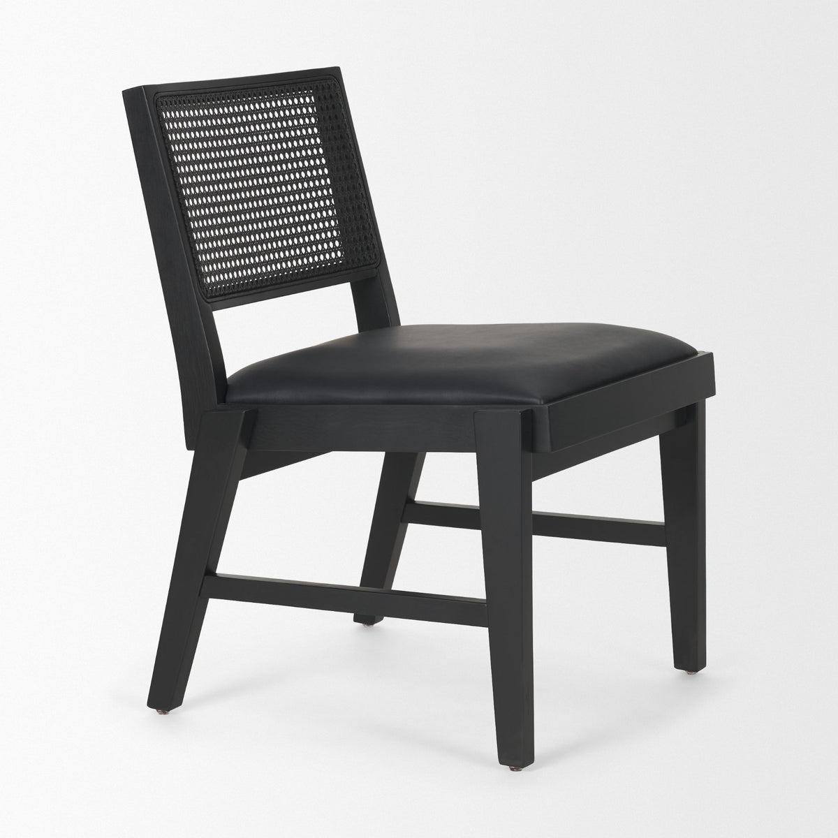 Reid Cane Back Dining Side Chair | Leather w/ Tapered Wood-Dining Chairs-DECOROLALA