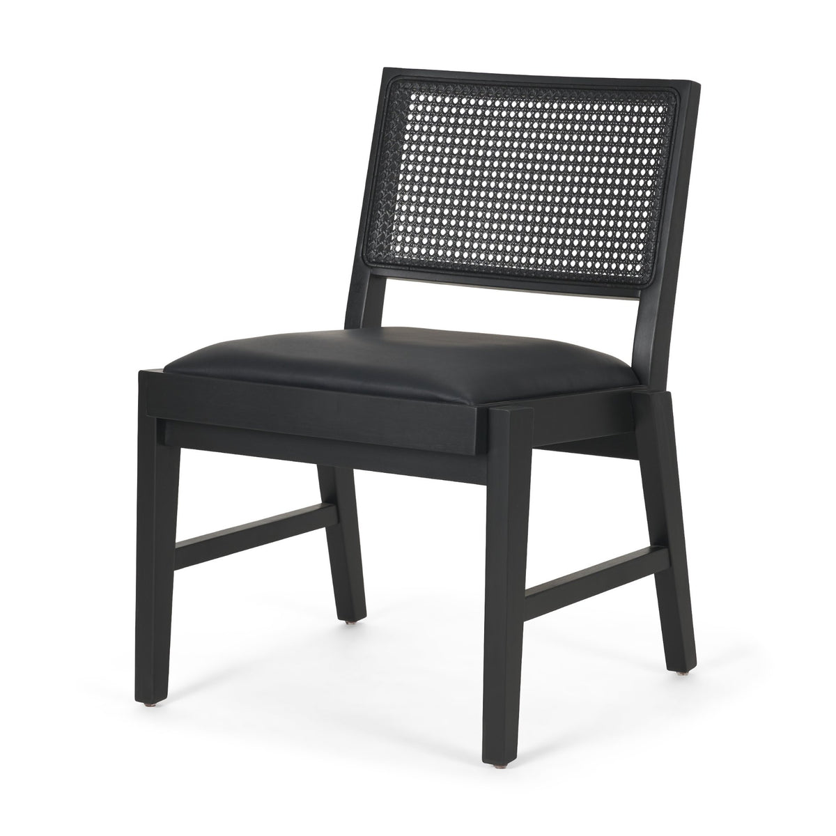 Reid Cane Back Dining Side Chair | Leather w/ Tapered Wood-Dining Chairs-DECOROLALA
