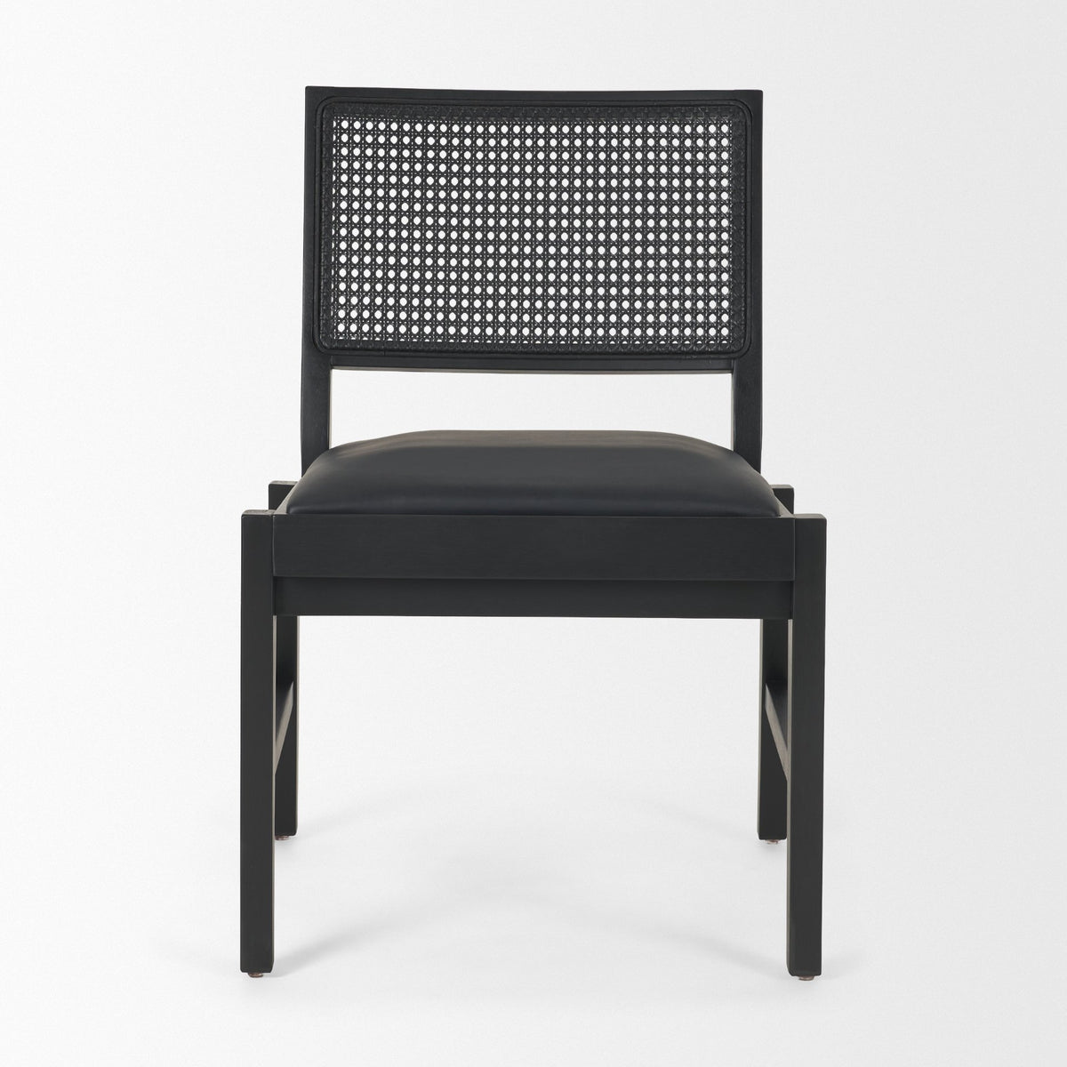 Reid Cane Back Dining Side Chair | Leather w/ Tapered Wood-Dining Chairs-DECOROLALA