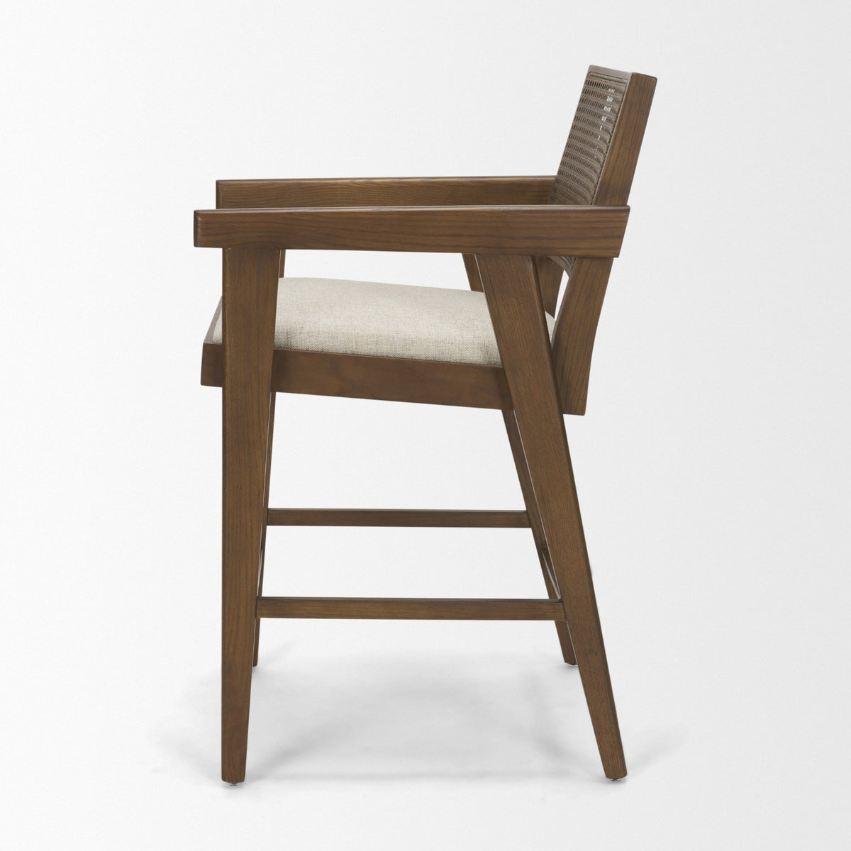 Reid Framed Brown Cane Cream Fabric Counter Stool-Bar Stools-DECOROLALA