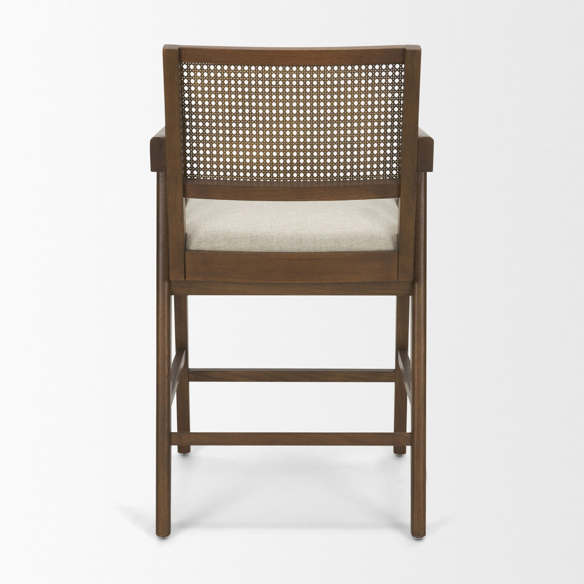 Reid Framed Brown Cane Cream Fabric Counter Stool-Bar Stools-DECOROLALA