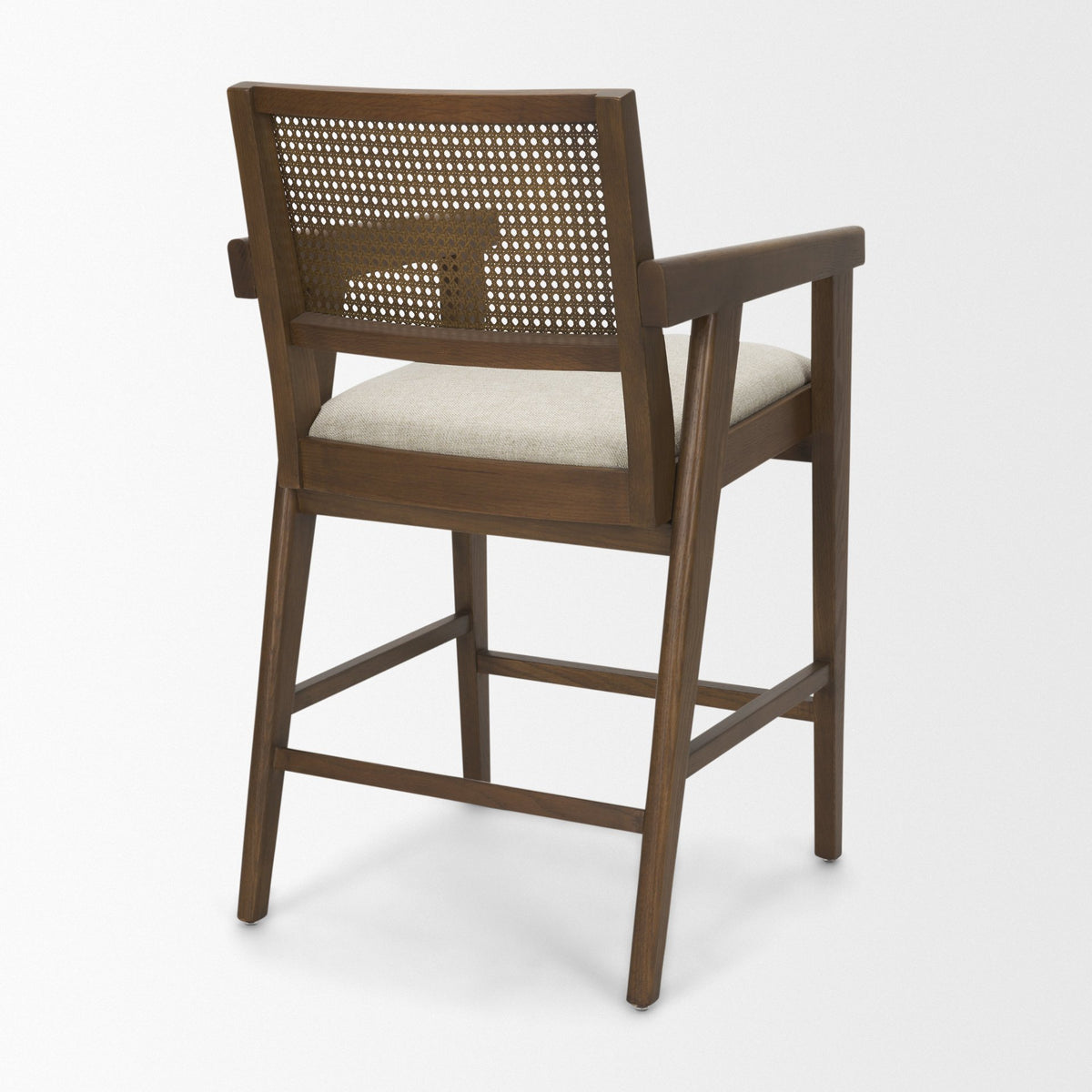 Reid Framed Brown Cane Cream Fabric Counter Stool-Bar Stools-DECOROLALA