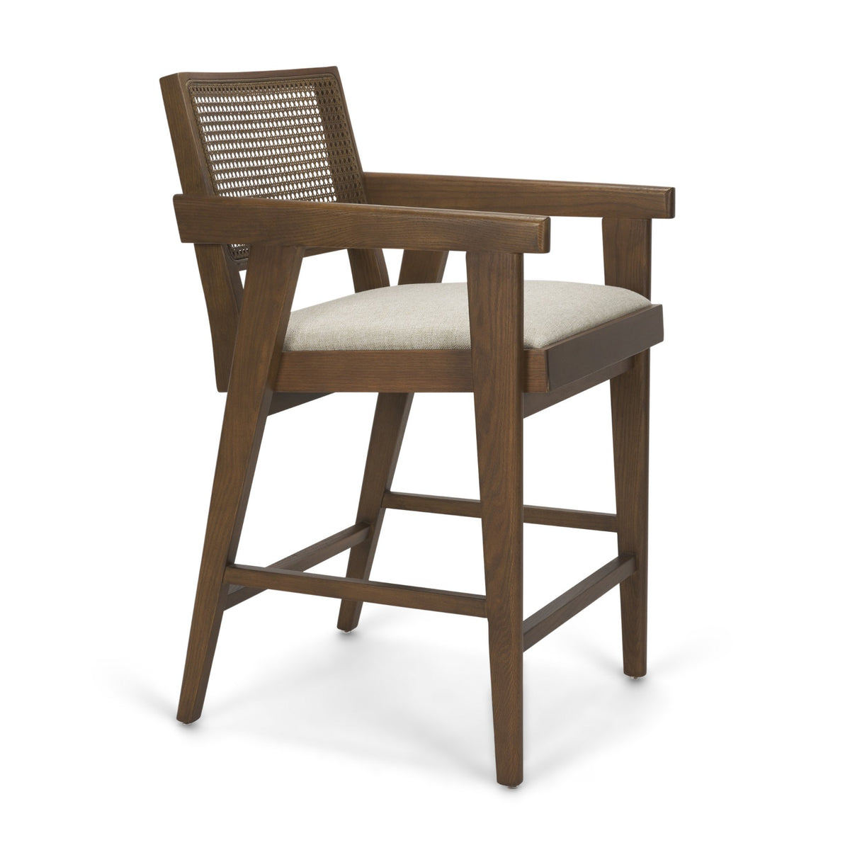 Reid Framed Brown Cane Cream Fabric Counter Stool-Bar Stools-DECOROLALA