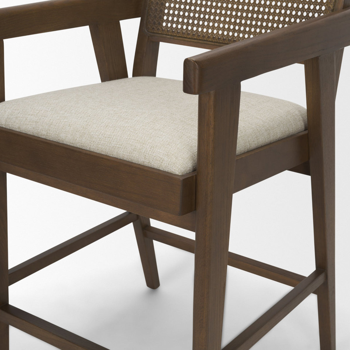 Reid Framed Brown Cane Cream Fabric Counter Stool-Bar Stools-DECOROLALA