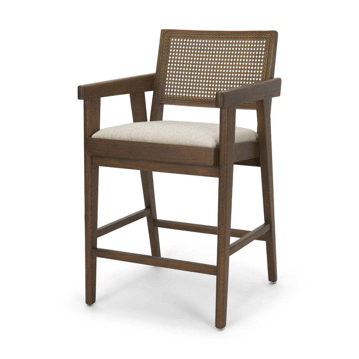 Reid Framed Brown Cane Cream Fabric Counter Stool-Bar Stools-DECOROLALA