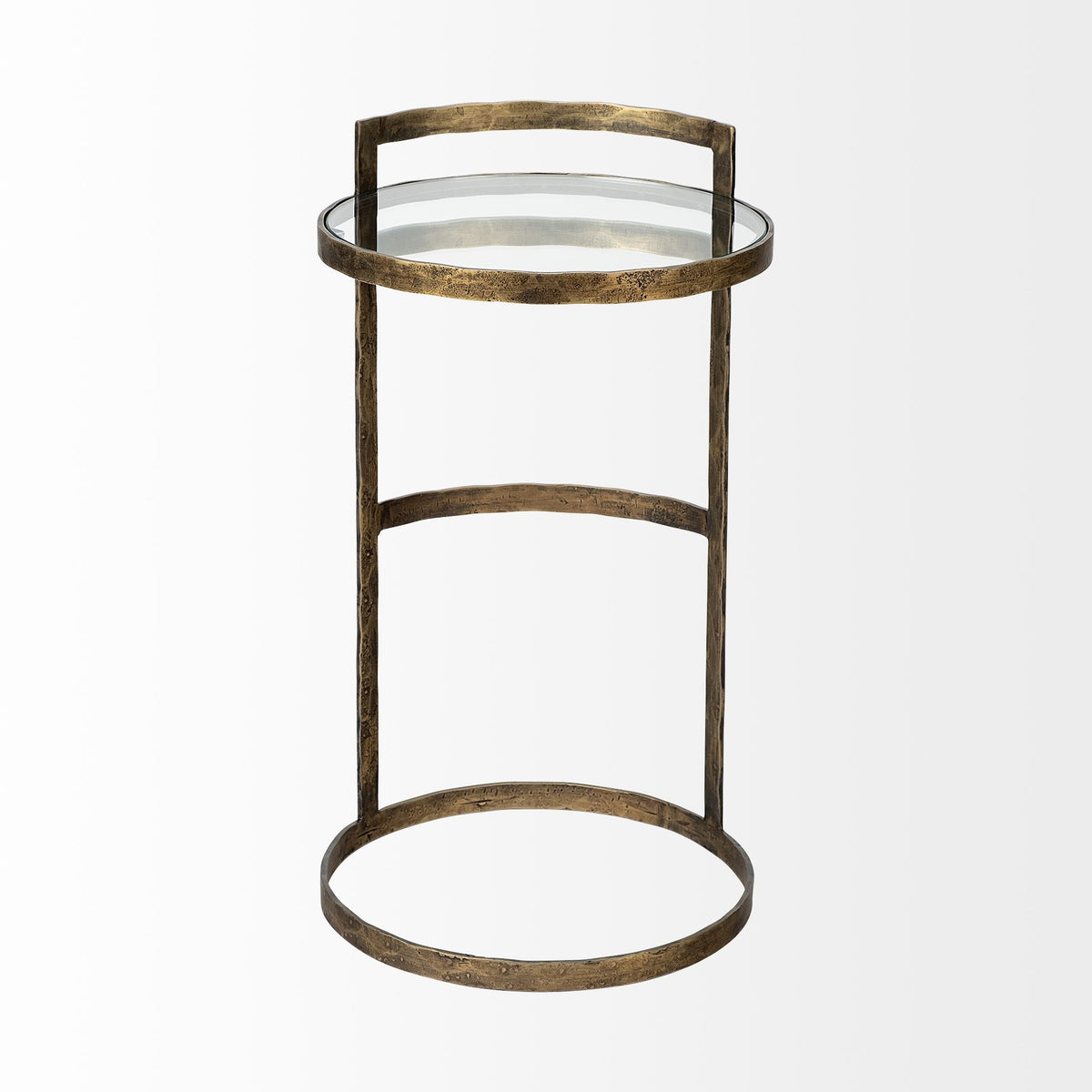 Reimer 15L x 15W Gold Round Glass Top W/Metal Frame Accent Table-Accent Tables-DECOROLALA