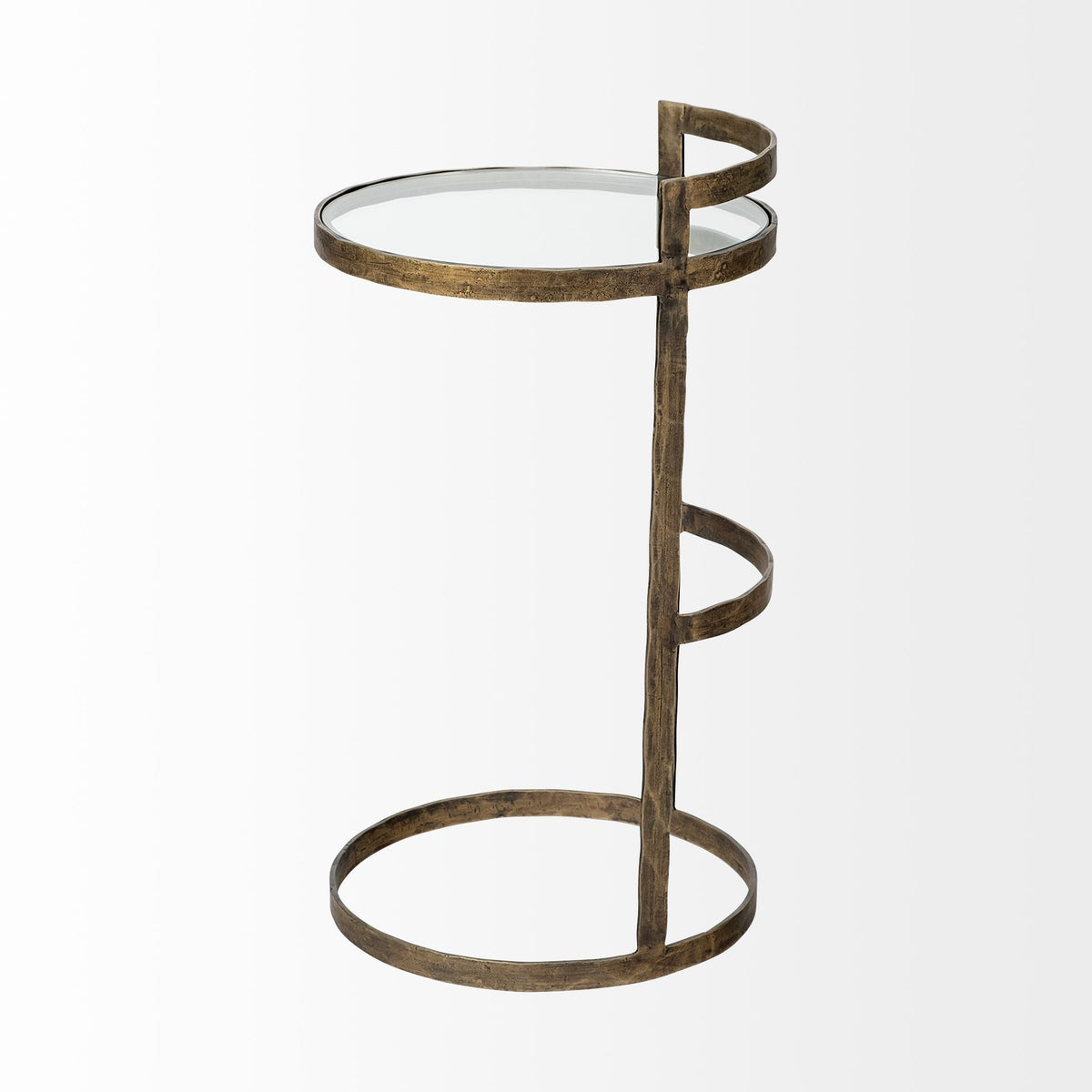 Reimer 15L x 15W Gold Round Glass Top W/Metal Frame Accent Table-Accent Tables-DECOROLALA