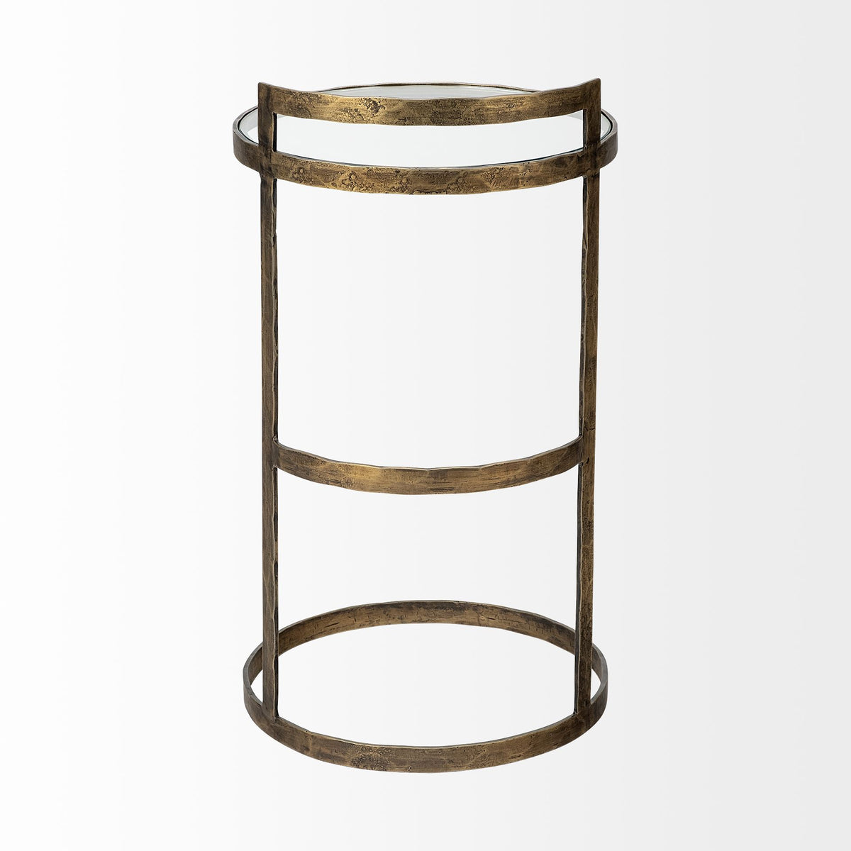 Reimer 15L x 15W Gold Round Glass Top W/Metal Frame Accent Table-Accent Tables-DECOROLALA