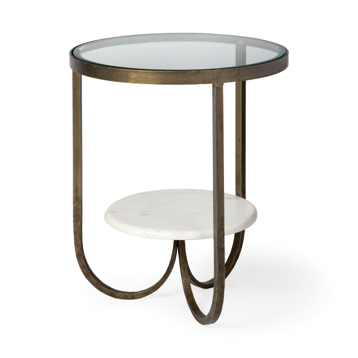 Reinhardt II Round Glass Top Metal and Marble End Table-Side Tables-DECOROLALA