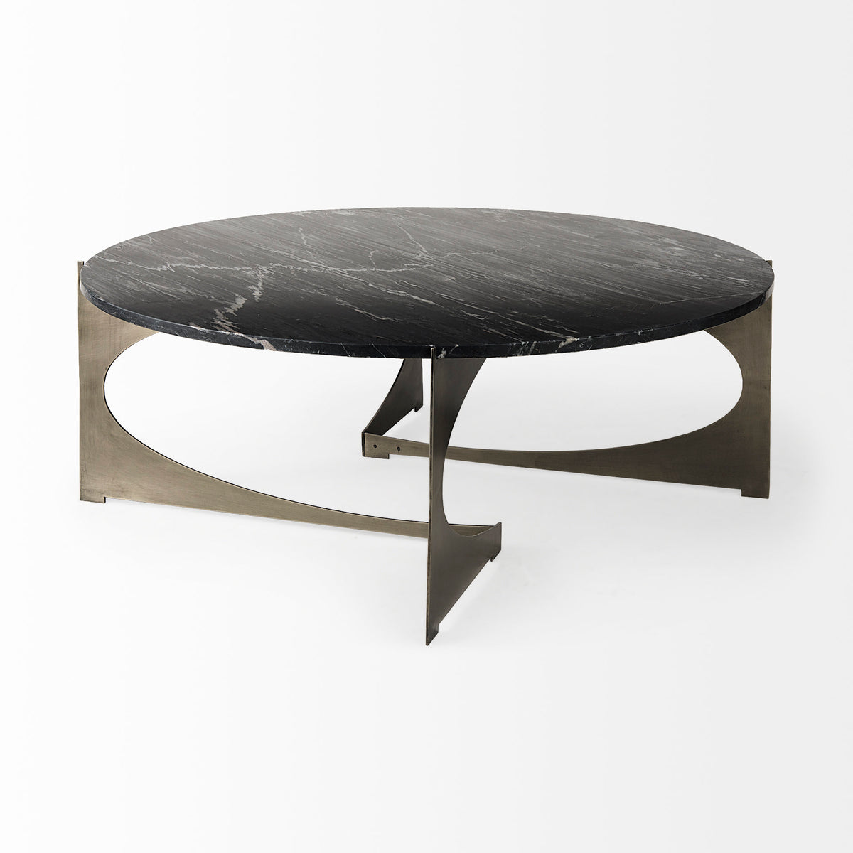 Reinhold 49" Round Marble Top Gold Metal Base Coffee Table-Coffee Tables-DECOROLALA