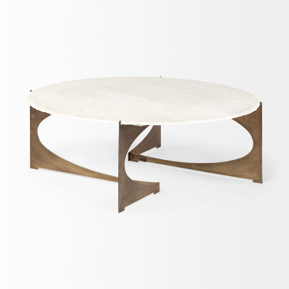 Reinhold 49" Round Marble Top Gold Metal Base Coffee Table-Coffee Tables-DECOROLALA