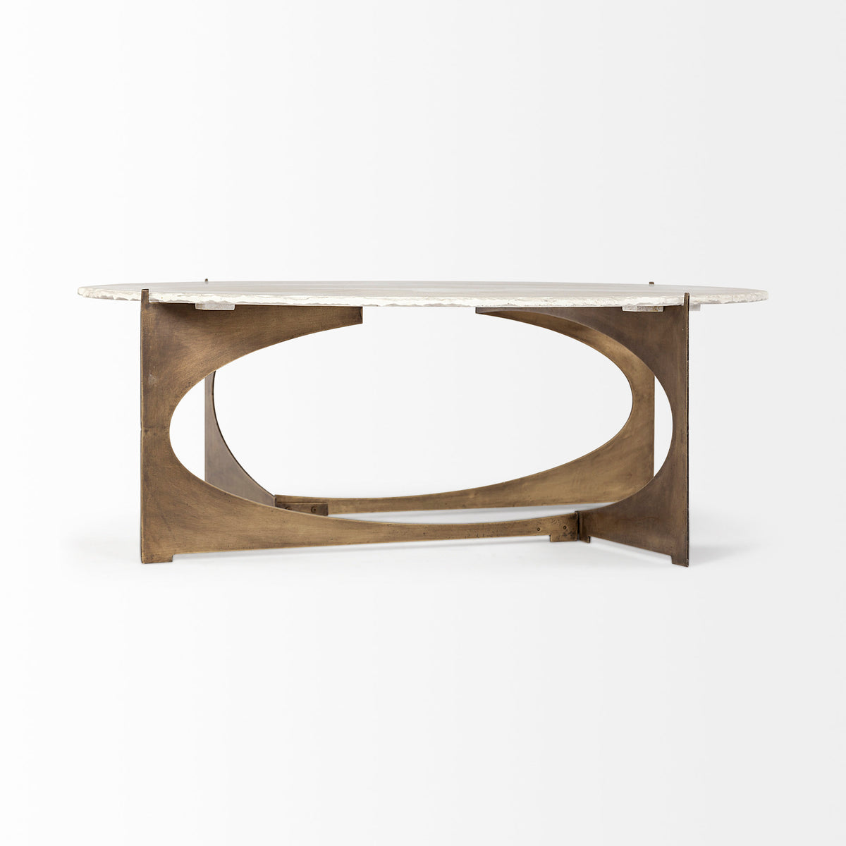 Reinhold 49" Round Marble Top Gold Metal Base Coffee Table-Coffee Tables-DECOROLALA