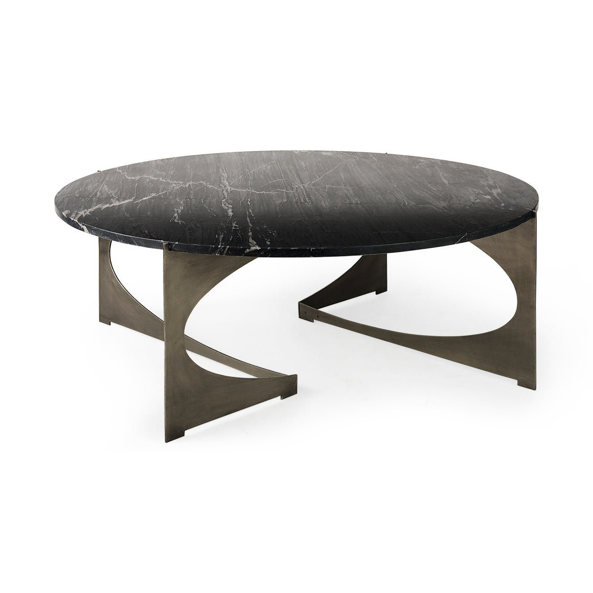 Reinhold 49" Round Marble Top Gold Metal Base Coffee Table-Coffee Tables-DECOROLALA