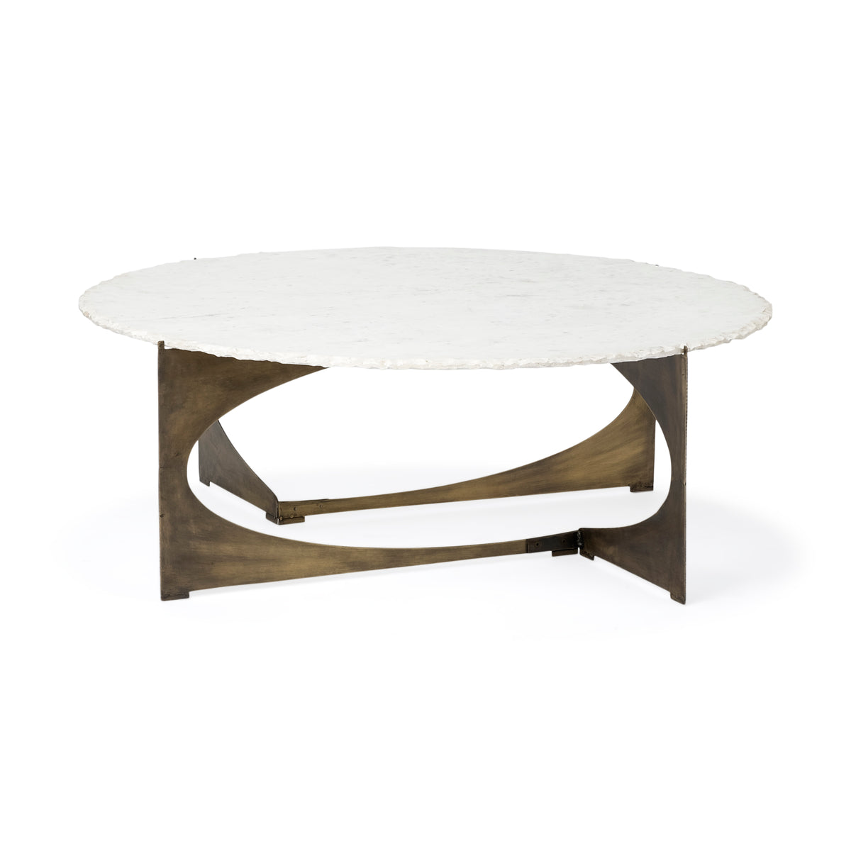 Reinhold 49" Round Marble Top Gold Metal Base Coffee Table-Coffee Tables-DECOROLALA
