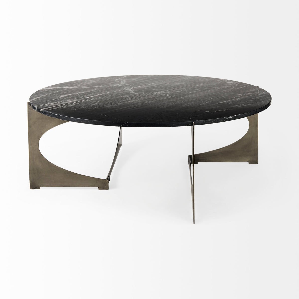 Reinhold 49" Round Marble Top Gold Metal Base Coffee Table-Coffee Tables-DECOROLALA