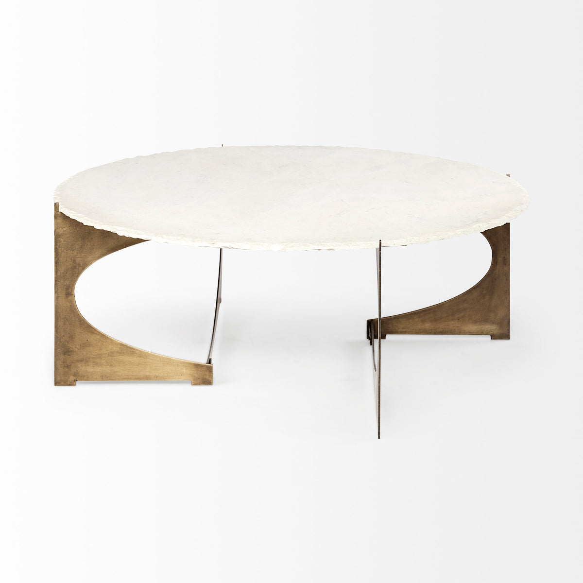 Reinhold 49" Round Marble Top Gold Metal Base Coffee Table-Coffee Tables-DECOROLALA