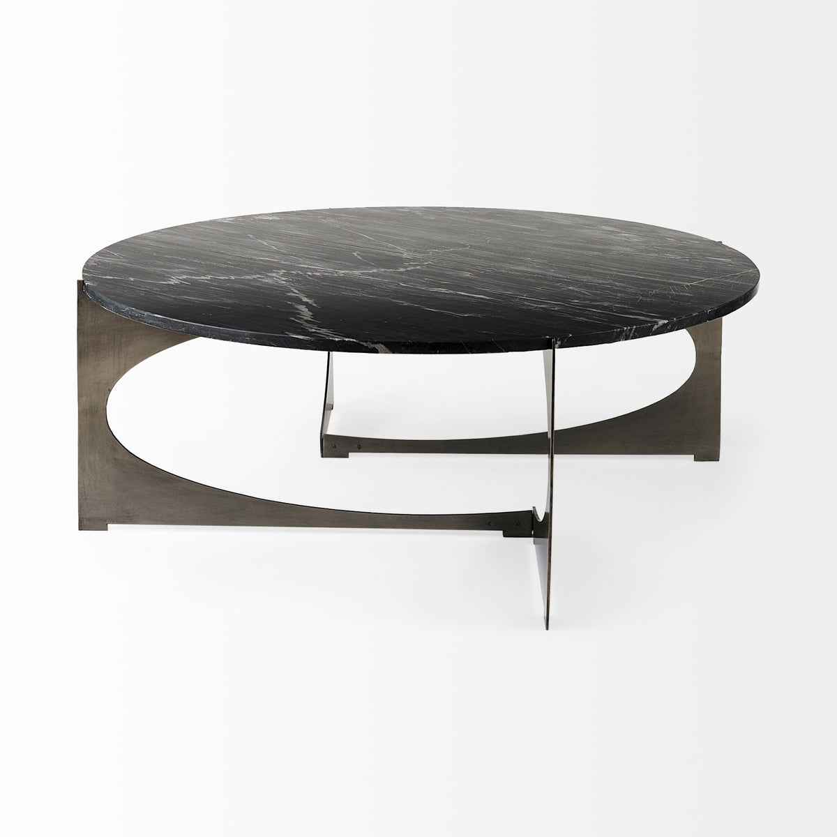 Reinhold 49" Round Marble Top Gold Metal Base Coffee Table-Coffee Tables-DECOROLALA