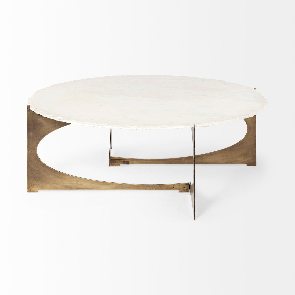 Reinhold 49" Round Marble Top Gold Metal Base Coffee Table-Coffee Tables-DECOROLALA