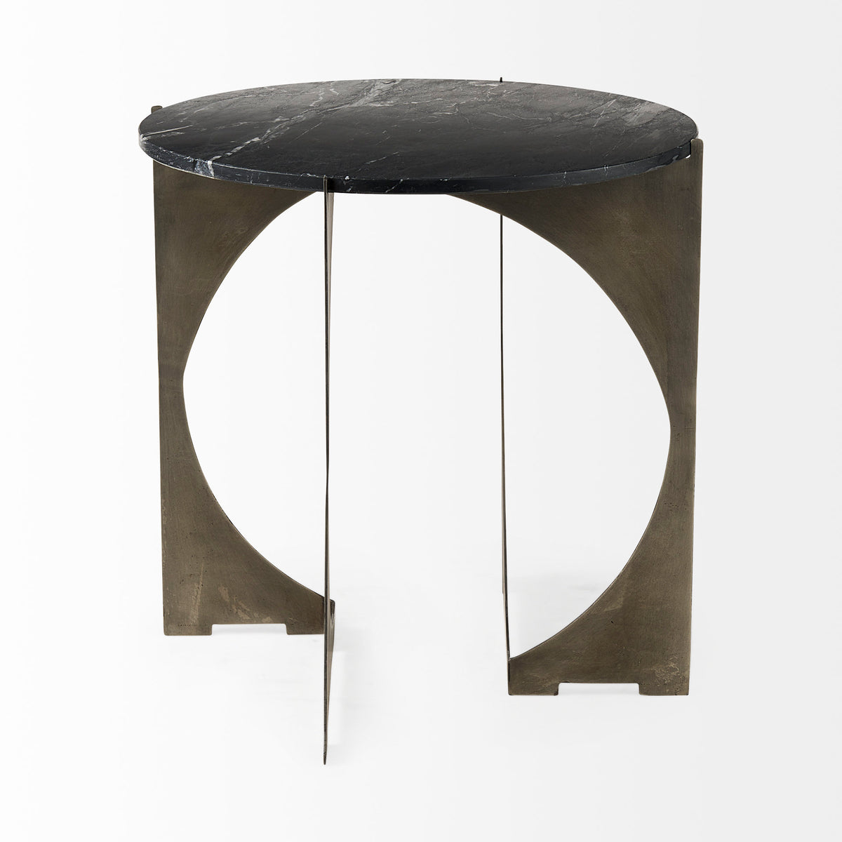 Reinhold II 21L x 21W x 21H Round Live-Edge Marble Top and Gold Metal Base Side/End Table-End and Side Tables-DECOROLALA