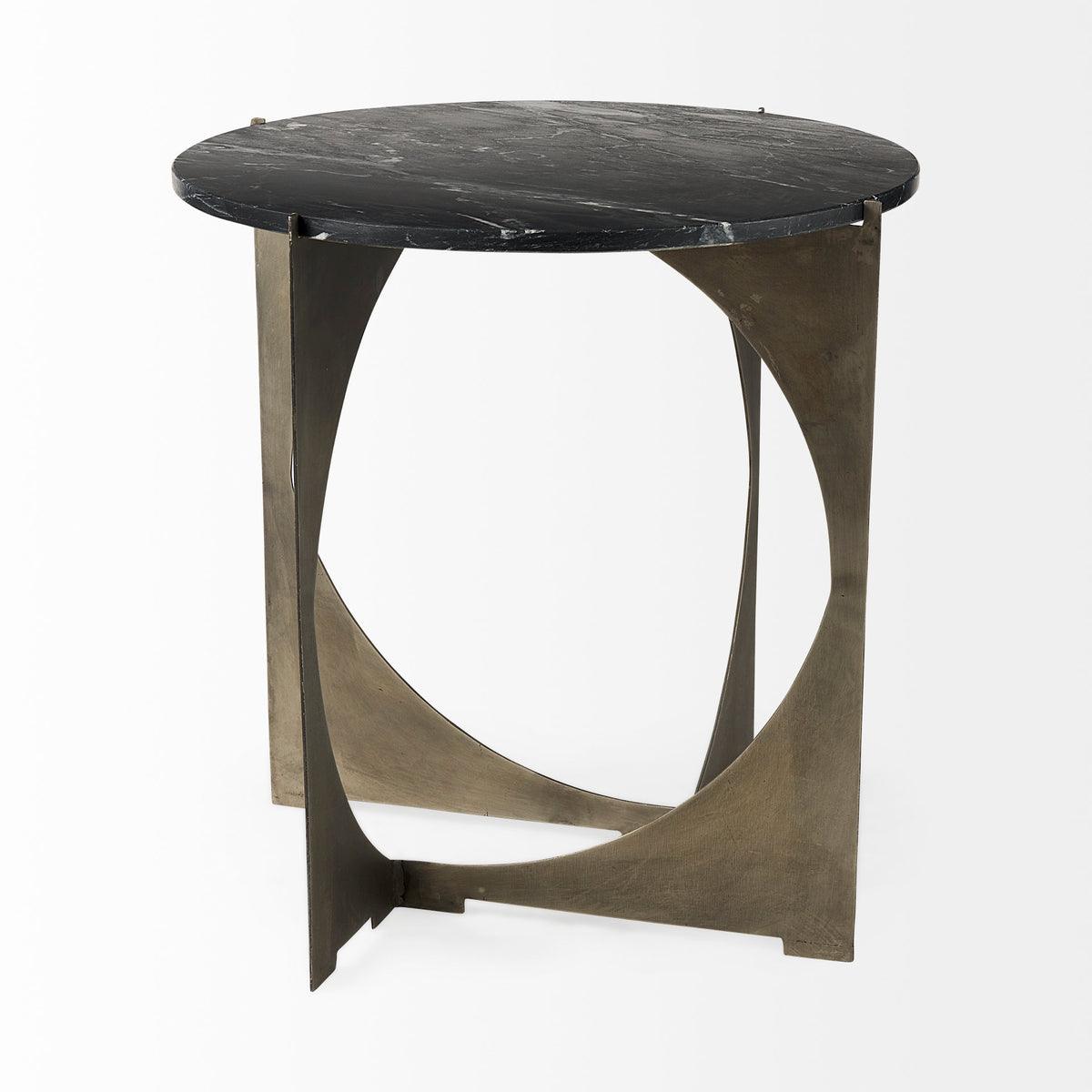 Reinhold II 21L x 21W x 21H Round Live-Edge Marble Top and Gold Metal Base Side/End Table-End and Side Tables-DECOROLALA