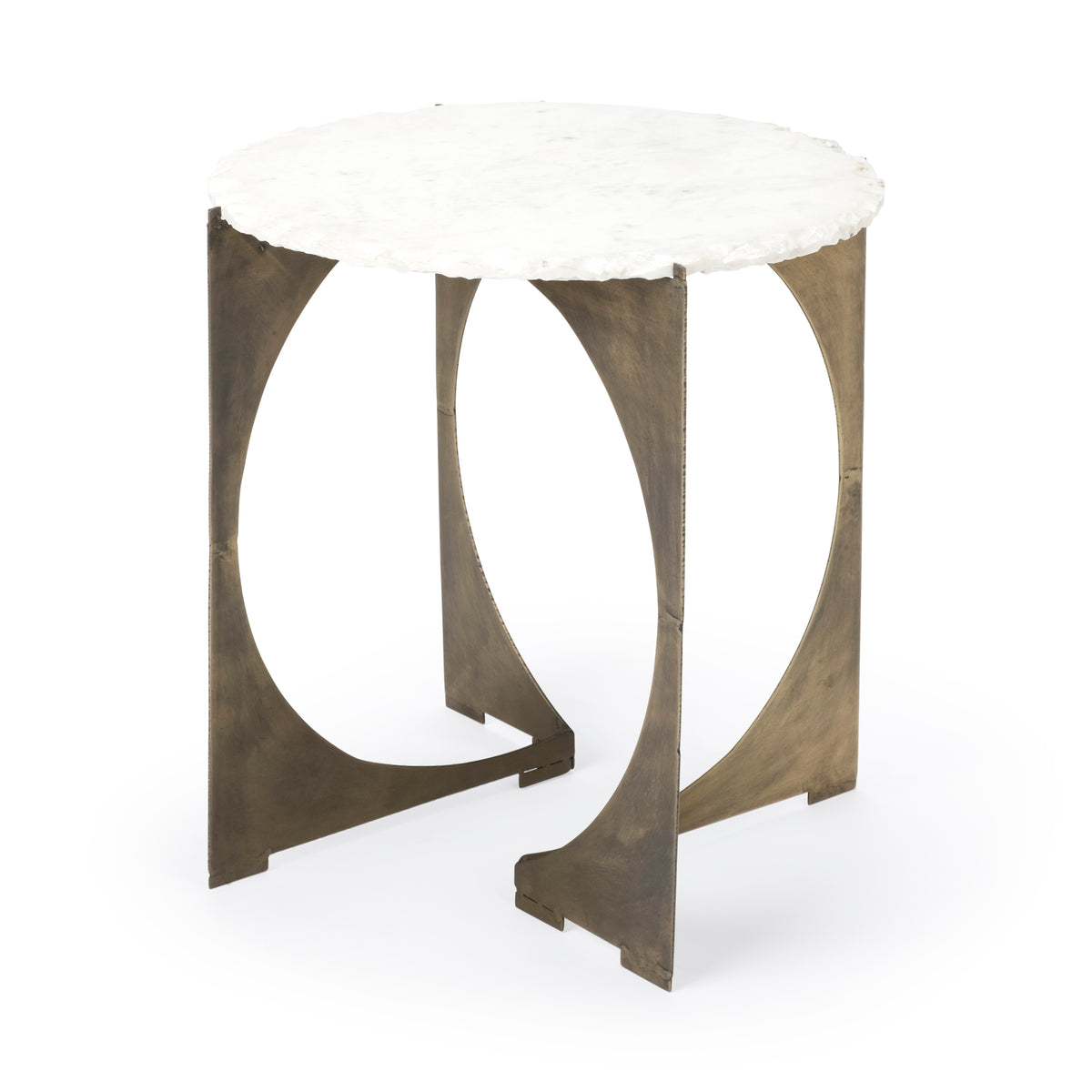 Reinhold II 21L x 21W x 21H Round Live-Edge Marble Top and Gold Metal Base Side/End Table-End and Side Tables-DECOROLALA
