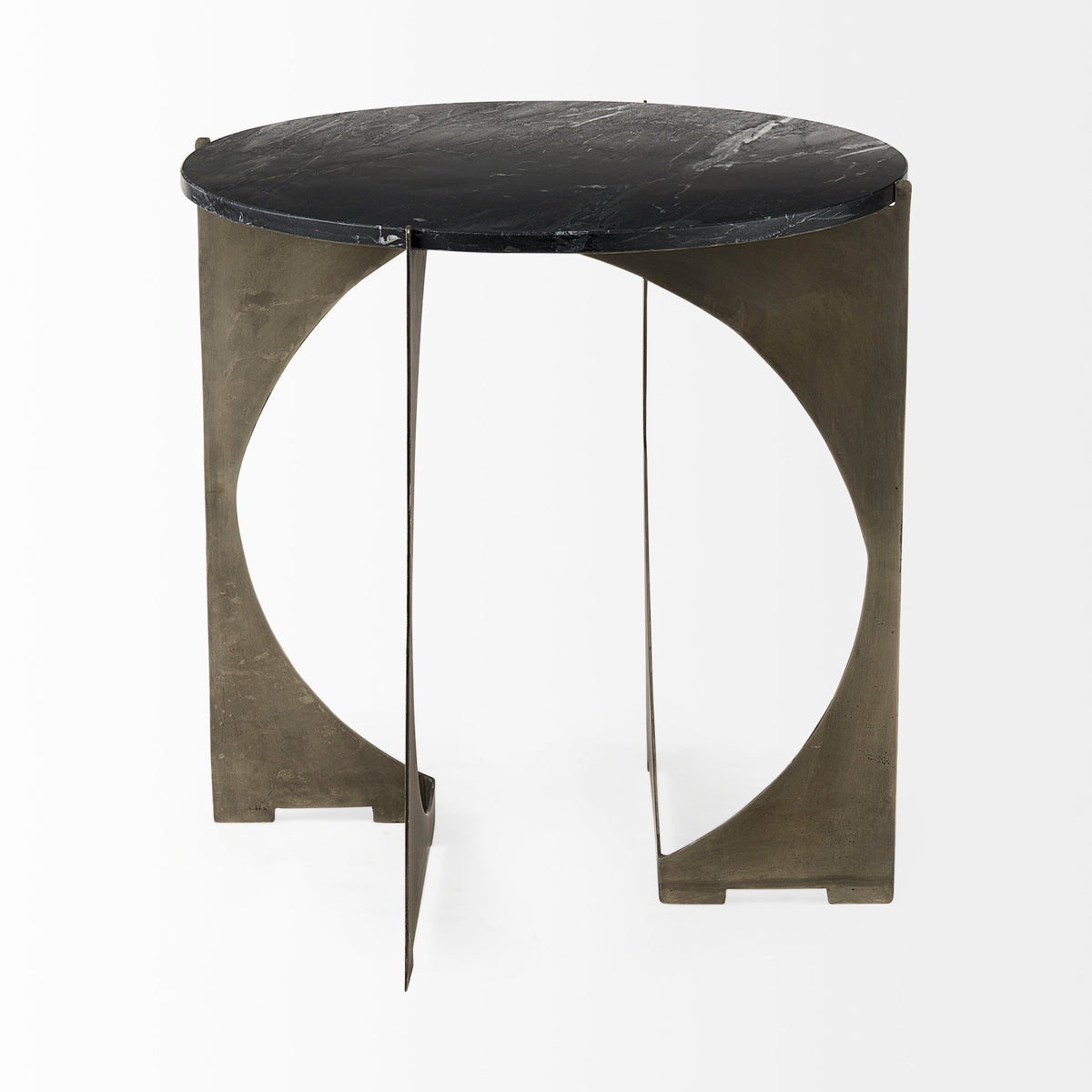 Reinhold II 21L x 21W x 21H Round Live-Edge Marble Top and Gold Metal Base Side/End Table-End and Side Tables-DECOROLALA
