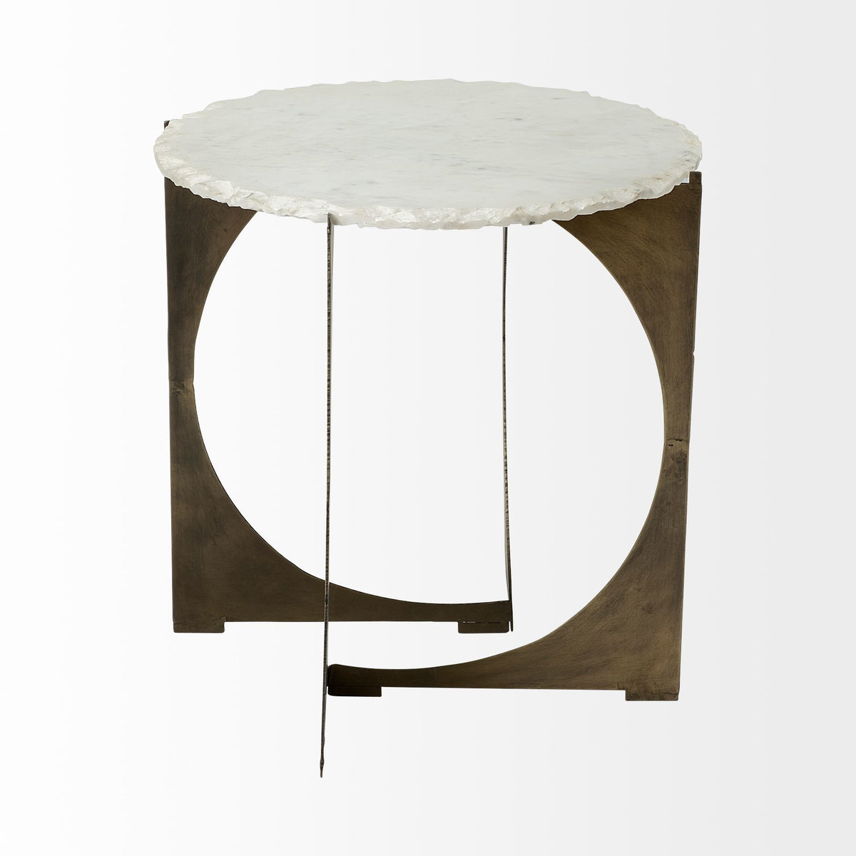 Reinhold II 21L x 21W x 21H Round Live-Edge Marble Top and Gold Metal Base Side/End Table-End and Side Tables-DECOROLALA