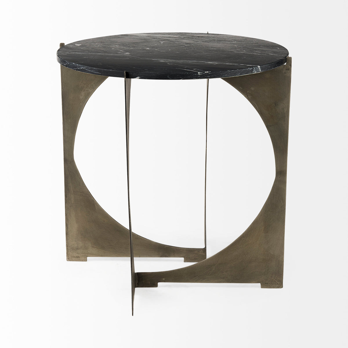 Reinhold II 21L x 21W x 21H Round Live-Edge Marble Top and Gold Metal Base Side/End Table-End and Side Tables-DECOROLALA